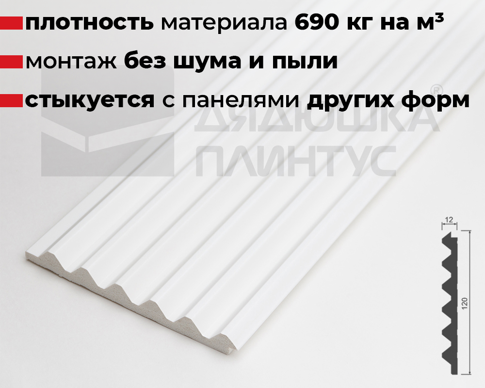 Стеновая панель HI WOOD белая. LV136 NP HI WOOD 120,0мм х 12,0мм х 2,7м.