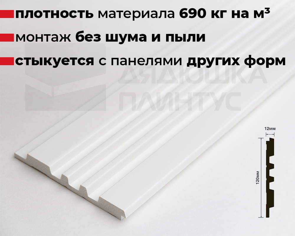 Стеновая панель HI WOOD белая. LV121 NP HI WOOD 120,0мм х 12,0мм х 2,7м.