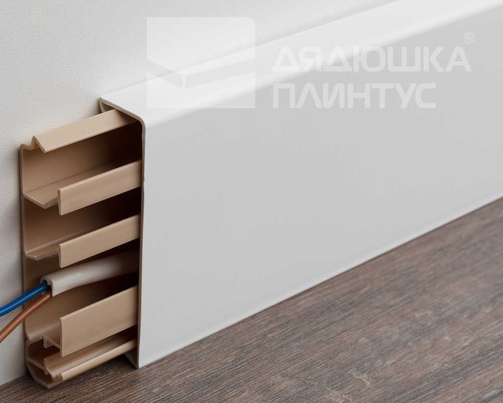 Крышка плинтусного кабельного канала GraceElectro, 20x80 мм, 2м. Белый